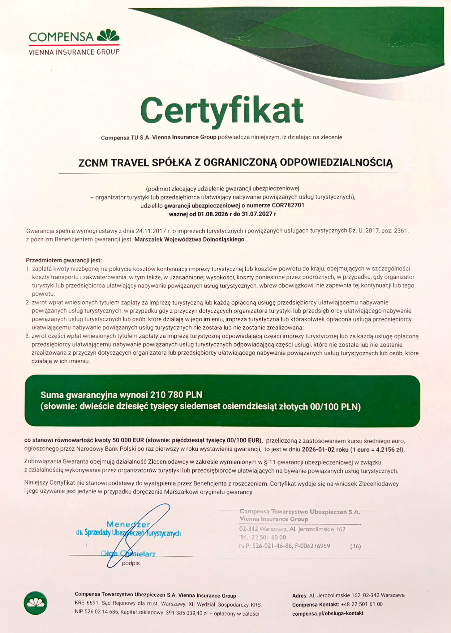 Compensa Certyfikat 2026